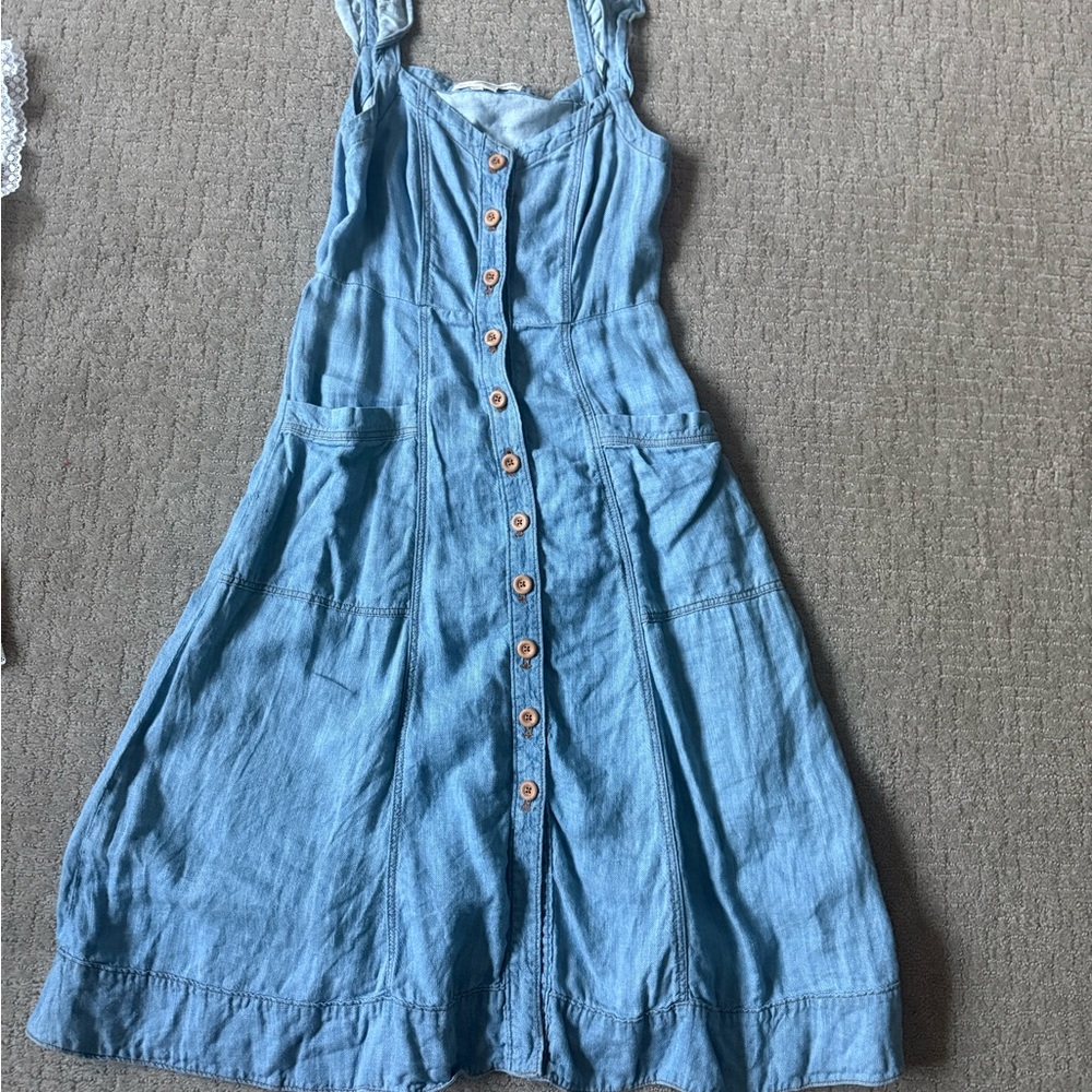 Anthropologie Denim Blue Button-Down Midi Dress